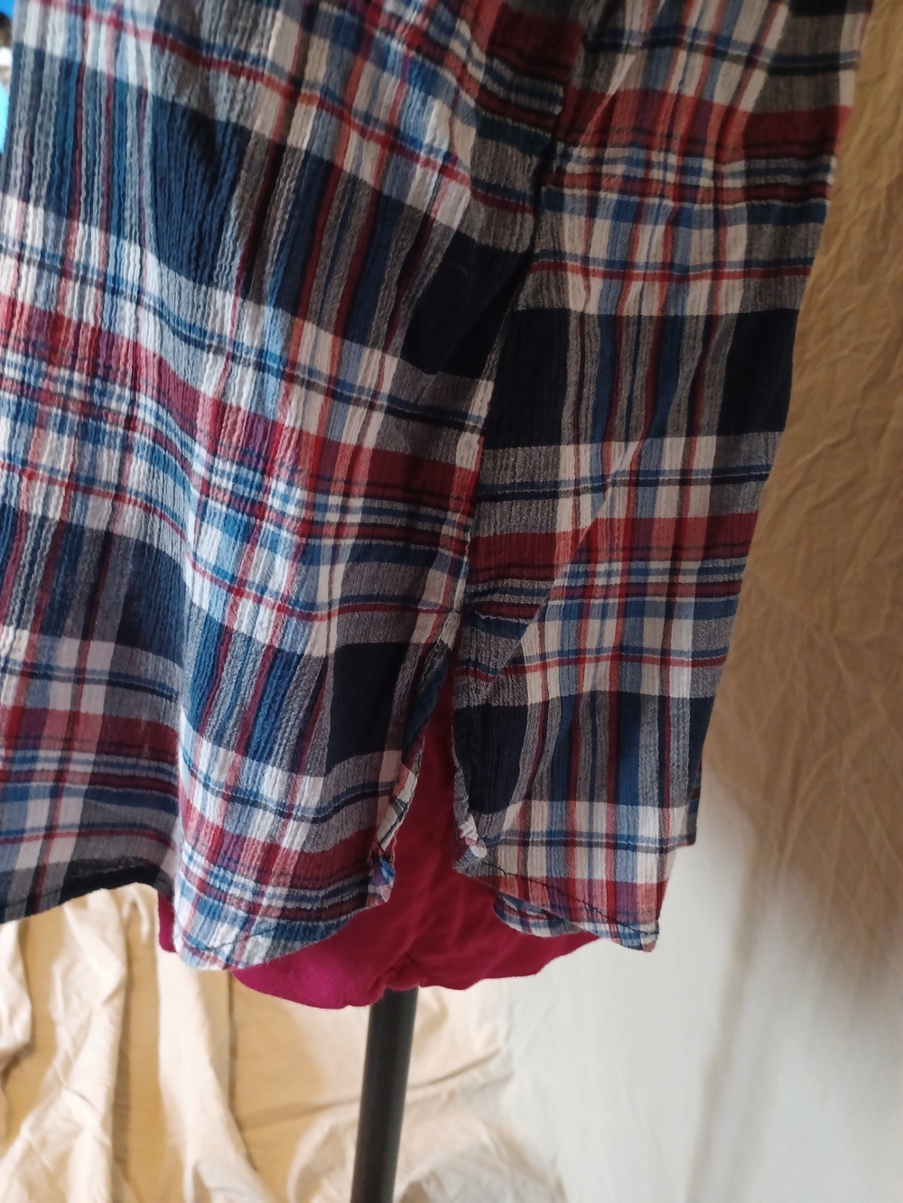 Catherines Red, Navy & Light Blue Plaid Button-Up Utility Shirt Blouse - Picture 11 of 12